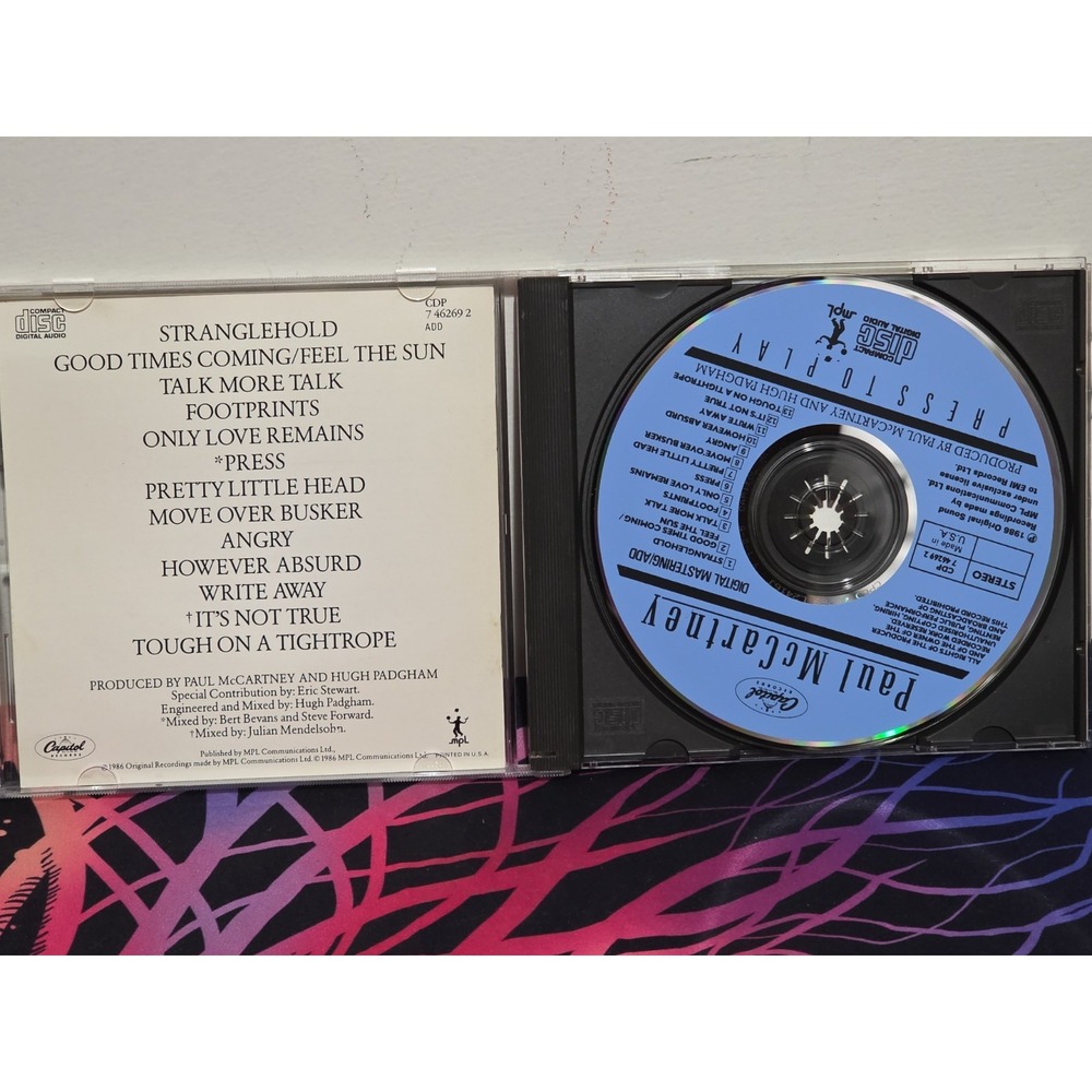 Paul McCartney Press to Play CD 1986 Capitol Records 7462692 Rock Pop Album - Picture 3 of 5